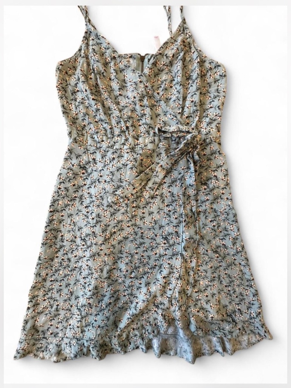 Light Blue Floral Slip Dress with Tie Waist
